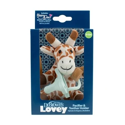 Image of Dr. Brown&#039;s Giraffe Lovey with Two One Piece Silicone Pacifiers, 0 6m