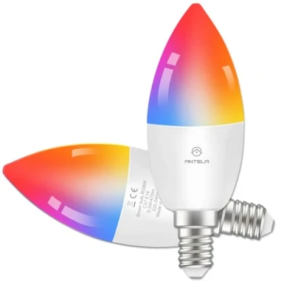 Image of ANTELA Smart Bulb E14 Alexa Light LED Dimmable RGB 16 Million Colors 2700 6500K, APP Control, Voice Compatible with Alexa, Google Home, 2PCS