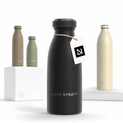 Image of LARS NYSØM Stainless Steel Insulated Water Bottle 350ml, 500ml, 750ml, 1L, 1 5 Liternsulated Thermo Flask for Hot and Cold Beverages Leakproof Drinking (Carbon Black, 350ml)