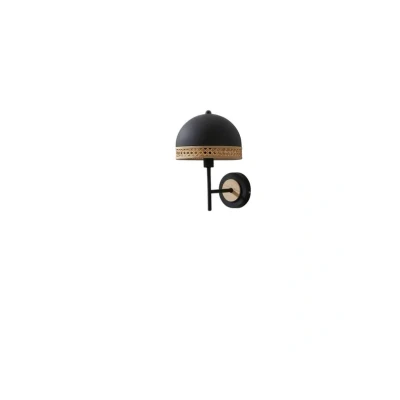 Image of Lindby Lonnaris wall light with rattan, black