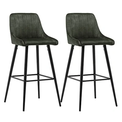Image of DUHOME Set of 2 Bar Stools with Backrest Barstool Metal Legs 5162 Vintage, colour:green, material:Velvet Vintage