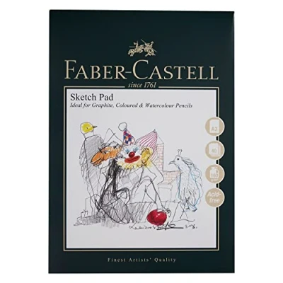 Image of Faber Castell Art &amp; Graphic Sketch Pad, A3, Acid Free Gummed Paper 160 GSM, 40 Sheets for Graphite, Pencil, Coloured and Watercolour Pencils, Charcoal, Pitt Pens, Arts, Craft, Home School