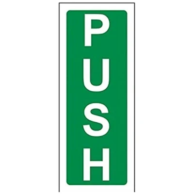 Image of V Safety 22019AA S Push Sign Portrait 60mm x 150mm Self Adhesive Vinyl, Green