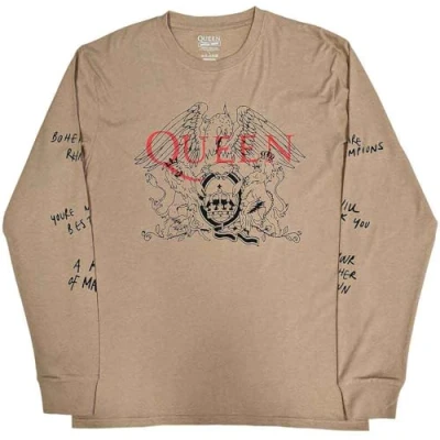 Image of Queen T Shirt Song Titles Handwritten Sleeve Print Official Unisex Long Sand L