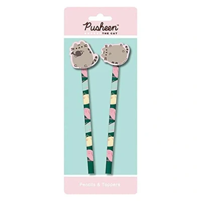 Image of Pusheen Set of 2 Drawing Pencils with Toppers (Botanical Design) School Supplies and Office Official Merchandise