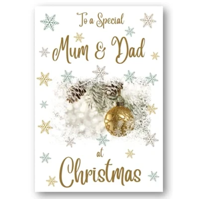 Image of Second Ave Mum &amp; Dad Christmas Gold Bauble Xmas Holiday Festive Greetings Card