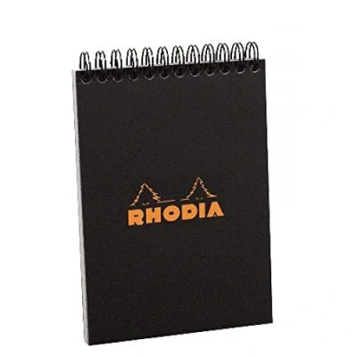Image of RHODIA 165009C Spiral Notebook (Full Bound) Black A5 Small Squares 80 Detachable Sheets 80G Clairefontaine Paper Soft and Resistant Coated Card Cover Classic