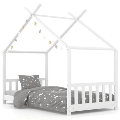 Image of vidaXL Solid Pine Wood Kids Bed Frame Decorative Tree House Design Baby Toddler Children Girls Boys Bedroom Beds Furniture 70x140cm White, (283367)