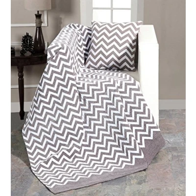 Image of EHC Luxury Chenille Chevron Sofa Throw Arm Chair Covers Single Blanket, 130x 170cms Grey/White