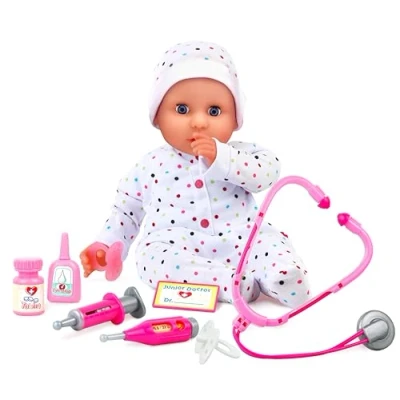 Image of DOLLSWORLD from Peterkin Dolly Doctor doll 46cm (18&quot;) soft bodied with vinyl limbs, sleeping eyes, deluxe outfit, medical role play Accessories and dummy Dolls &amp; Ages 3+