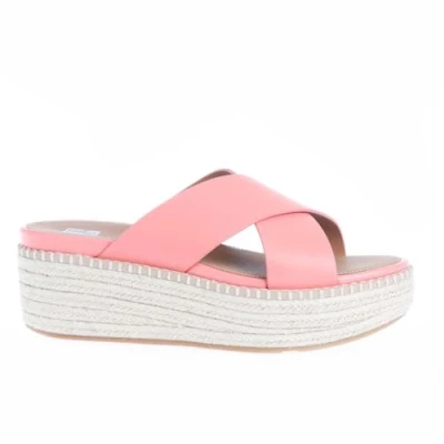 Image of Fitflop Womenss Fit Flop Eloise Espadrille Wedge Cross Slide Sandals in Coral Leather (archived) Size UK 5.5