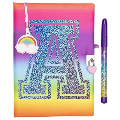 Image of Fringoo Personalised Secret Diary + Liquid Glitter Pen For Girls Lockable Rainbow Journal 96 Pages (Rainbow)