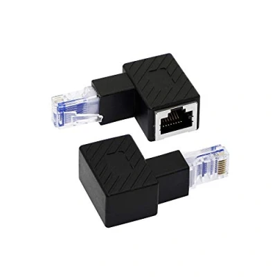 Image of RIIEYOCA Down Angle Ethernet Adapter, 90 Degree RJ45 Male to Female Extension Cat6 LAN Network Connector for Computers, Laptops, Routers(2 Pack)