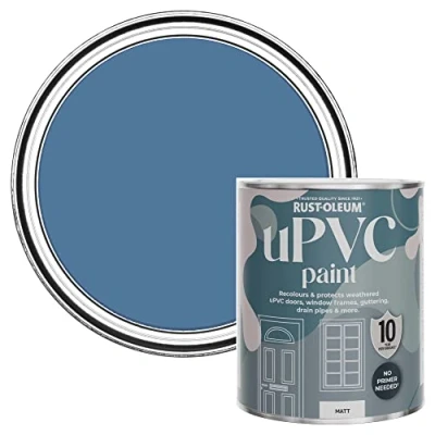 Image of Rust Oleum Blue uPVC Door and Window Paint in Matt Finish Silk 750ml