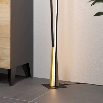 Image of EGLO LED floor lamp Panagria, minimalist standing light, living room corner floorlamp made of aluminium, steel and wood in black brown, FSC100HB, warm white