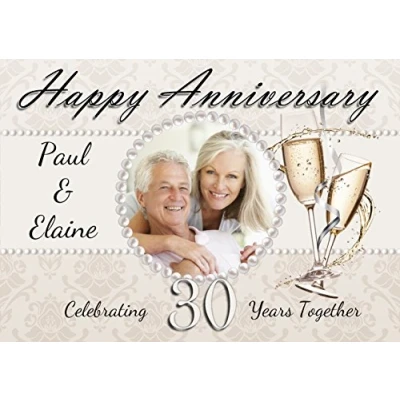 Image of Personalised Pearl 30th Wedding Anniversary Congratulations Poster Banner N50 (A1 (59.4cm x 84.1cm)) Decoration