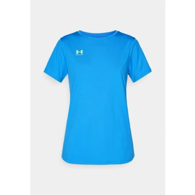 Image of Under Armour Challenger Basic Tshirt, Women&#039;s, Size: Small, Blue atlantis/high visibility yellow