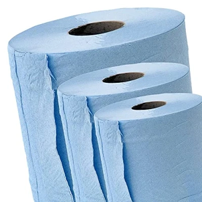 Image of Pack of 12 Blue Centrefeed Rolls 2ply Paper Towels Embossed Wiper Cleaning Multipurpose Roll