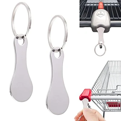 Image of Devenirriche Stainless Steel Trolley Token Keychain, 2 Pcs, Silver