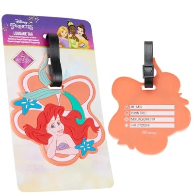 Image of Disney Luggage Tags for Suitcase, Baggage Identification Travel Name Address (Multi Ariel)