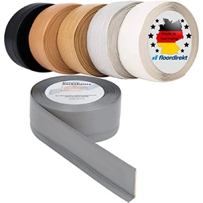 Image of Oslo Flexible Skirting Board Roll 50 x 15 mm (Length: m, Grey) Wall Trim Self Adhesive PVC Baseboard Architrave Finishing