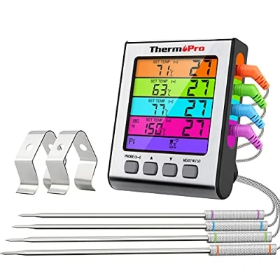 Image of ThermoPro TP17H Digital Meat Thermometer Kitchen Cooking with 4 Temperature Probes for Oven Grill BBQ Backlight