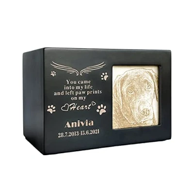 Image of Tarngod custom name and date, engrave your blessing text, urn, pet urn for dogs cats, souvenir wood box.