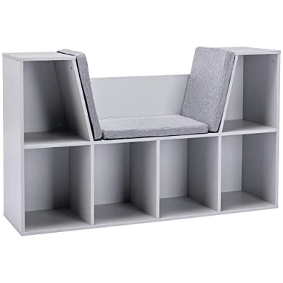 Image of HOMCOM Kids Bookcase Shelf Storage Cabinet Unit, Living Room Sideboard w/Six Compartments for Toys, Books Grey