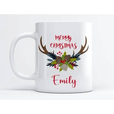 Image of EKAM Personalised Christmas Tea Mug, Customised with Your Name, Different Design Reindeer Coffee Gift for Christmas, Family, Friends, Mum, Dad, Kids, Mug (Design 3)