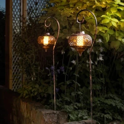 Image of Garden Mile Solar Stake Lantern Lights 2 Pack Powered Outdoor Light Path Waterproof Standing Lamp Flame Effect (Osman)