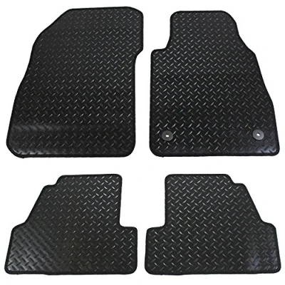 Image of JVL 2887R Fully Tailored 4 Piece Rubber Car Mat Set 2 Clips, Black