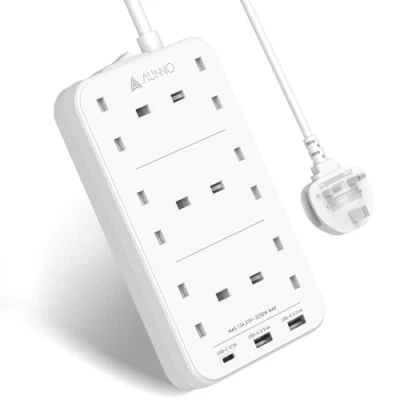 Image of AUNNO Extension Lead with USB Slots, 6 Way Sockets Outlets 2 A Ports and 1 C Ports, 1.8M Cable Switch Surge Protected Power Strips, UK Multi Plug Adapter Electrical Cords