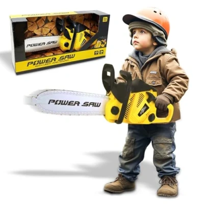 Image of xwin sportseries Building Construction Chain Saw Tool, Toy Play Set, Rotating Chain, Realistic Sounds, Battery Operated Pretend Garden Outdoor Gift for Toddler, Yellow Colour