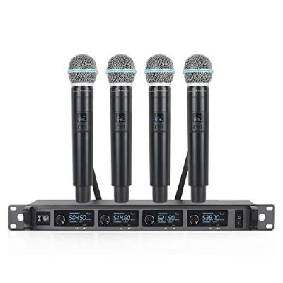 Image of XTUGA Wireless Microphone System with 4 handheld microphone, Channel UHF Cordless Set All Metal Build Microphones Fixed Frequency Karaoke Long Range 260ft (A140)