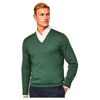 Image of Hackett London Men&#039;s GMD Merino Silk V NCK Pullover Sweater, Grn Topiary, XS