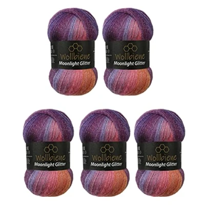 Image of Moonlight Glitter Batik Simli 5 x 100 g Knitting Wool 500 for and Crocheting 20% Metallic Turkish Gradient (5600 Purple Berry Orange)