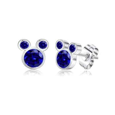 Image of Kaguyo Silver Earrings For women, 925 Sterling Amethyst clear blue Zirconia Minnie Mouse and Mickey Stud Women Girls birthday Gift (dark blue)