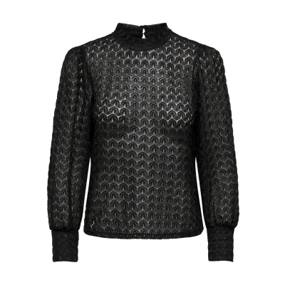 Image of JdY Women&#039;s Avery L/S Lace Top JRS Noos T Shirt, Black (Black 2), S