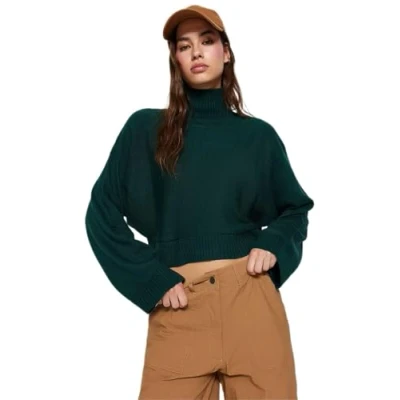 Image of Trendyol FeMan Regular fit Basic Standing Collar Knitwear Sweater,Emerald,M