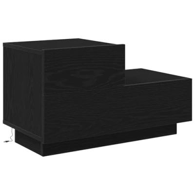 Image of vidaXL Contemporary Black Oak Nightstand/Side Table Matte Finish Bedroom/Living Room Storage 2 Drawers Engineered Wood