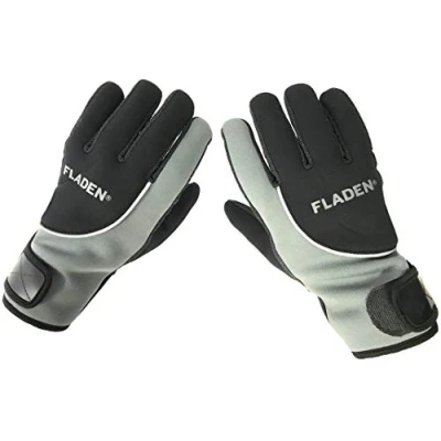 Image of FLADEN Fishing Full Fingered Black &amp; Grey Neoprene Gloves Thinsulate Fleece lined and Secure Wrist Band Hook Loop Fasteners For Working in Cold Damp Wet Conditions (XL Extra Large)