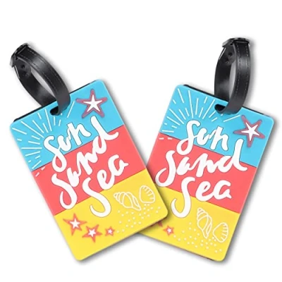 Image of Pack of 2 Luggage Tags PVC with Name and Address Tag Sun Sand Sea