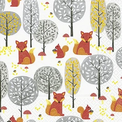 Image of 20 Napkins 33 x cm Fox Squirrel Forest Animals Autumn Animal Winter
