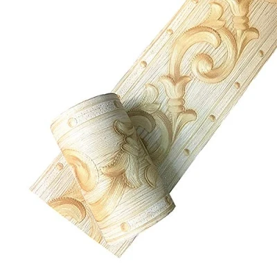 Image of Simplemuji D PVC Self Adhesive Gold 3D Flowers Waterproof Wall Border Decor Removable Kitchen Bathroom Tiles Stciker 10cm by 5meters