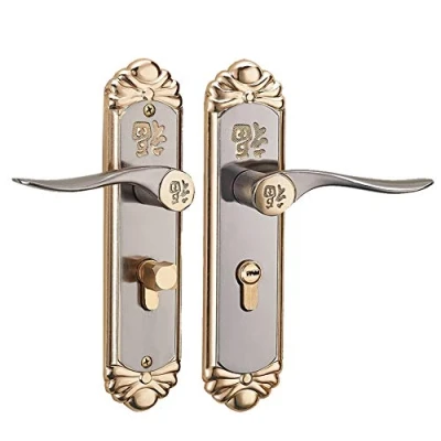 Image of Internal Door Handle Lock Set, Zinc Alloy Indoor Lever Handles, 5353 Golden Cylinder Handlelock/Door With Keys for Wooden Doors Bedroom