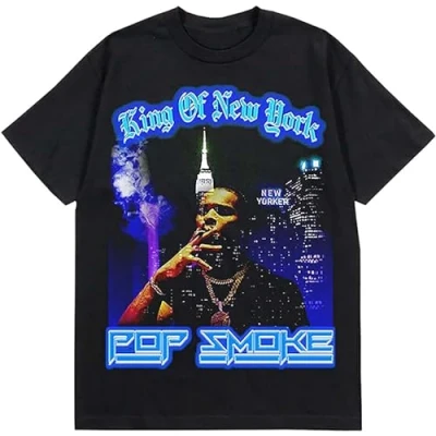 Image of ATONG Pop Smoke King of New York Mens T Shirt Black Size S
