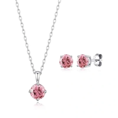 Image of Philip Jones Sterling Silver October (Tourmaline) Birthstone Necklace &amp; Earrings Set Created with Zircondia® Crystals