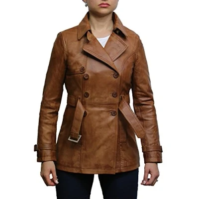 Image of BRANDSLOCK Women&#039;s Tan Superior Leather Biker Jacket Coat Vintage Retro Design