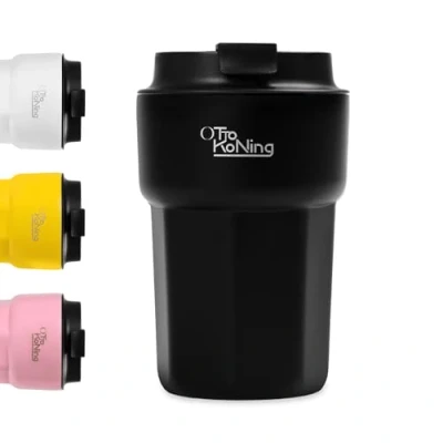 Image of Otto Koning Coffee Cup Travel Mug 350ML, Insulated with Leakproof Lid, Reusable Cups for Travel, Stainless Steel Hot and Cold Coffee, Water Tea (Black 350ml/12oz)