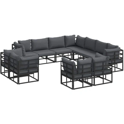 Image of vidaXL Garden Sofa Set with Cushion Pillow 11 pcs Black Aluminium